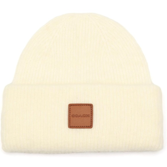 NWT Coach Knit Beanie with Leather Patch - Picture 1 of 3